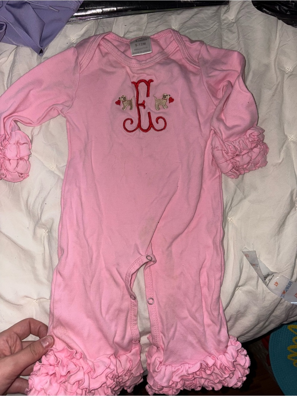 Pink Ruffle Baby One-Piece Romper with Embroidered Initial